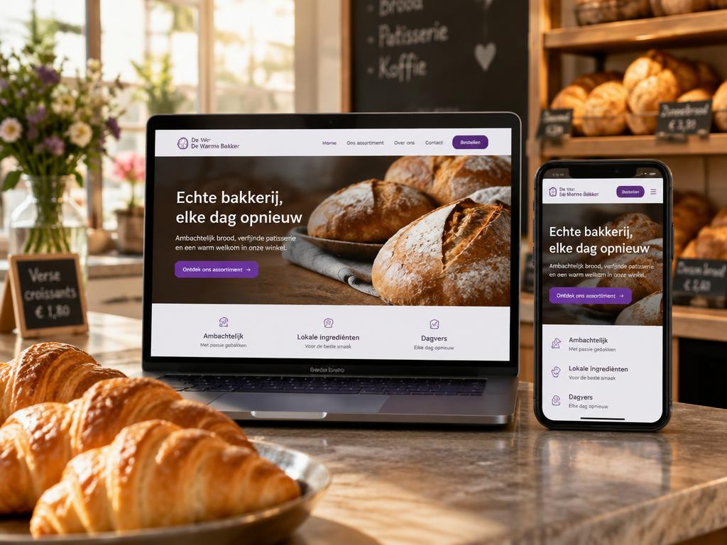 Bedrijfswebsite voor een bakkerij op laptop en smartphone